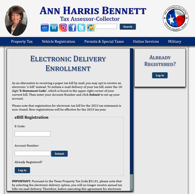 Harris County Property Tax Website